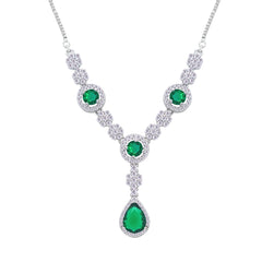 Asfour Creations Jewelry Set With Emerald Round & Pear Design Inlaid With Zircon In 925 Sterling Silver – SM0038-WG