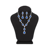 Asfour Crystal jewelry Set With Blue Pear Design Inlaid With Zircon In 925 Sterling Silver-SM0040-WB