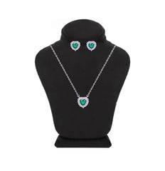 Asfour Creations Jewelry Set With Emerald Heart Design Inlaid With Zircon In 925 Sterling Silver – SM0043-G