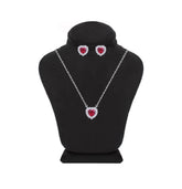 Asfour Crystal Jewelry Set With Ruby Heart Design Inlaid With Zircon In 925 Sterling Silver-SM0043-R