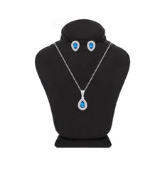Asfour Creations Jewelry Set With Dark Aquamarine Pear Design Inlaid With Zircon In 925 Sterling Silver – SM0044-M5
