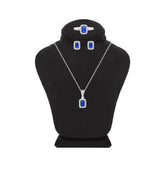 Asfour Crystal Jewelry Set With Blue Emerald Design Inlaid With Zircon In 925 Sterling Silver-SM0046-B-8