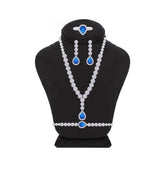 Asfour Crystal jewelry Set With Blue Round & Pear Design Inlaid With Zircon In 925 Sterling Silver-SM0047-WB-8