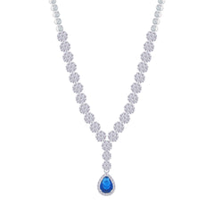 Asfour Crystal jewelry Set With Blue Round & Pear Design Inlaid With Zircon In 925 Sterling Silver-SM0047-WB-8