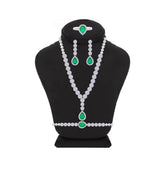 Asfour Crystal jewelry Set With Emerald Round & Pear Design Inlaid With Zircon In 925 Sterling Silver-SM0047-WG-7