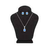 Asfour Crystal Jewelry Set With Aquamarine Emerald Design Inlaid With Zircon In 925 Sterling Silver-SM0049-M