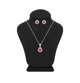 Asfour Crystal Jewelry Set With Fuchsia Emerald Design Inlaid With Zircon In 925 Sterling Silver-SM0050-F