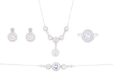Asfour Crystal Jewelry Set Of Necklace & Bracelet & Earrings & Ring Inlaid With Round Zircon Stones In 925 Sterling Silver-SR0111-9
