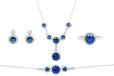 Asfour Crystal Jewelry Set Of Necklace & Bracelet & Earrings & Ring With Blue Round Zircon In 925 Sterling Silver-SR0111-B-6