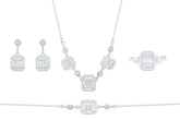 Asfour Crystal Jewelry Set Of Necklace & Bracelet & Earrings & Ring With Decorative Baguette Zircon In 925 Sterling Silver-SR0112-6