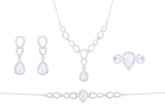 Asfour Crystal Jewelry Set Of Necklace & Bracelet & Earrings & Ring With Pear Design In 925 Sterling Silver-SR0113-7