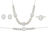 Asfour Crystal Jewelry Set Of Necklace & Bracelet & Earrings & Ring With Decorative Oval Zircon In 925 Sterling Silver-SR0114-9