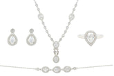 Asfour Crystal Jewelry Set Of Necklace & Bracelet & Earrings & Ring With Decorative Pear Design In 925 Sterling Silver-SR0116-7