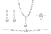 Asfour Crystal Jewelry Set Of Necklace & Bracelet & Earrings & Ring With Decorative Tear Drop Design In 925 Sterling Silver-SR0117-6