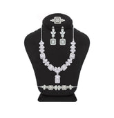 Asfour Crystal Jewelry Set Of Necklace & Bracelet & Earrings & Ring With Art Deco Design In 925 Sterling Silver-SR0119-8