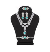 Asfour Crystal Jewelry Set Of Necklace & Bracelet & Earrings & Ring With Blue Zircon Decorative Design In 925 Sterling Silver-SR0121-WZR-9