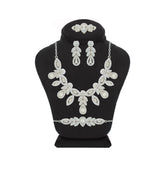 Asfour Crystal Jewelry Set Of Necklace & Bracelet & Earrings & Ring With Zircon Decorative Design In 925 Sterling Silver-SR0122-8
