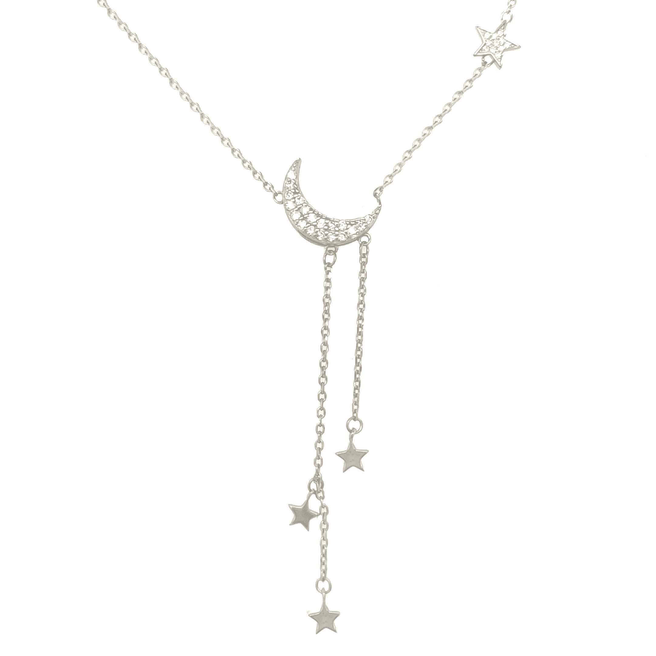 Silver Necklace Shape Moon And Stars-Necklaces-Asfour Crystal