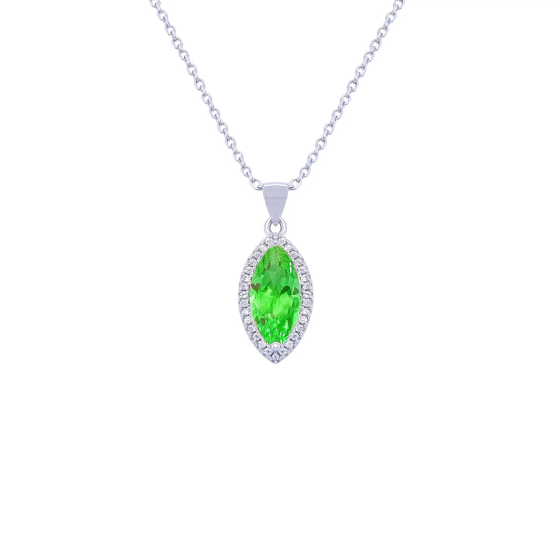 Silver Necklace Sterling 925 With Green Zircon Stone-Necklaces-Asfour Crystal