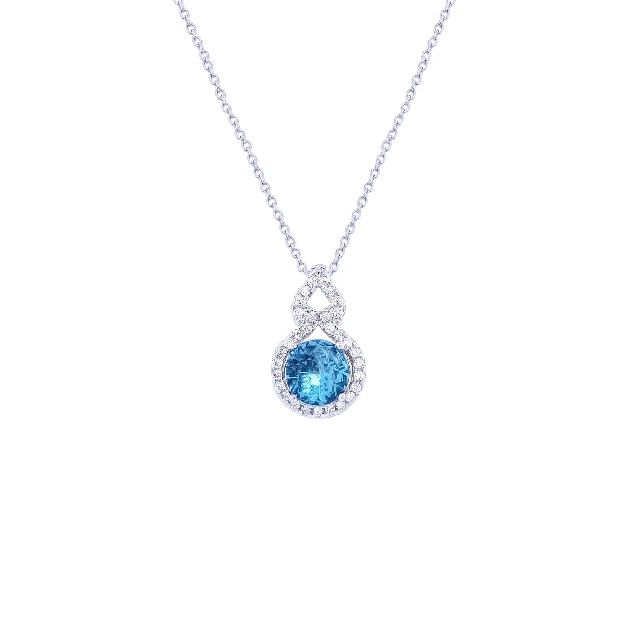 Silver Necklace Sterling 925 With Light Blue Stone-Necklaces-Asfour Crystal