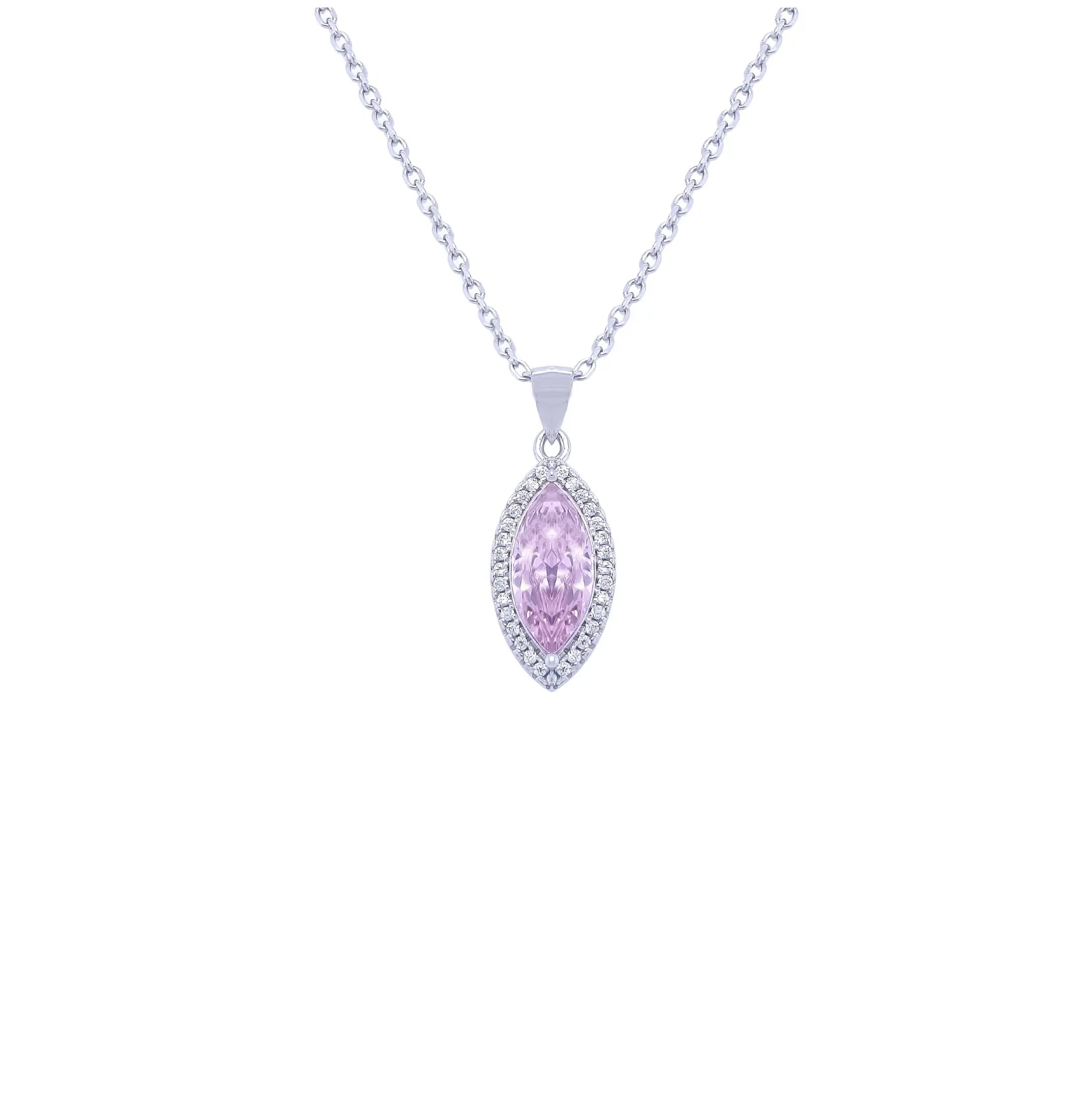 Silver Necklace Sterling 925 With Pink Zircon Stones-Necklaces-Asfour Crystal