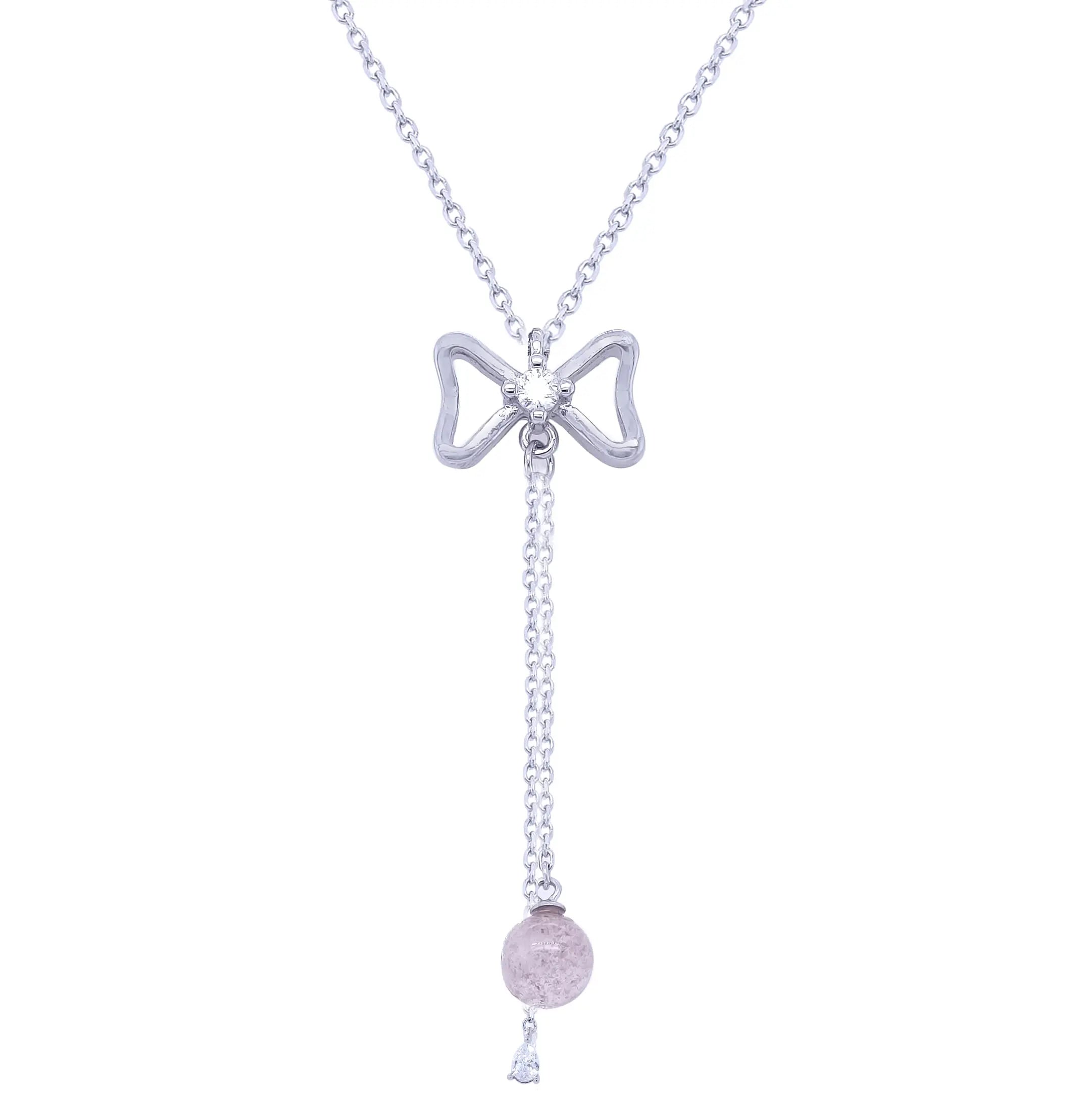 Silver Necklace With A Bow-shaped Pendant-Necklaces-Asfour Crystal