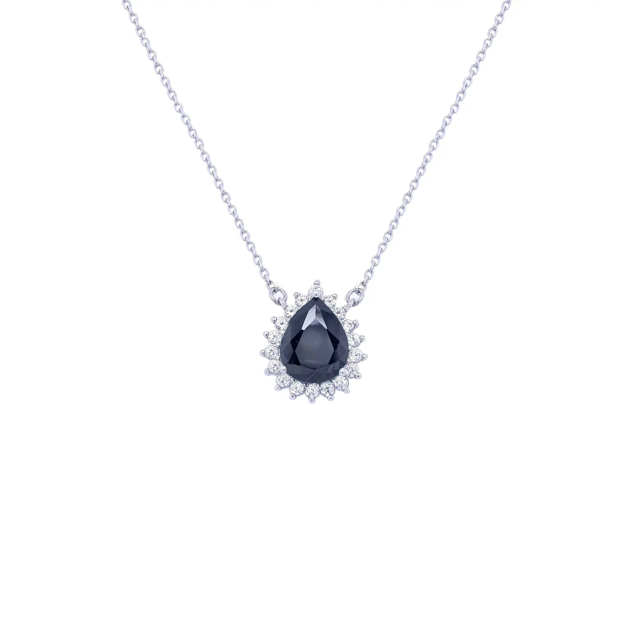 Silver Necklace With Crystal Black Pear-Necklaces-Asfour Crystal