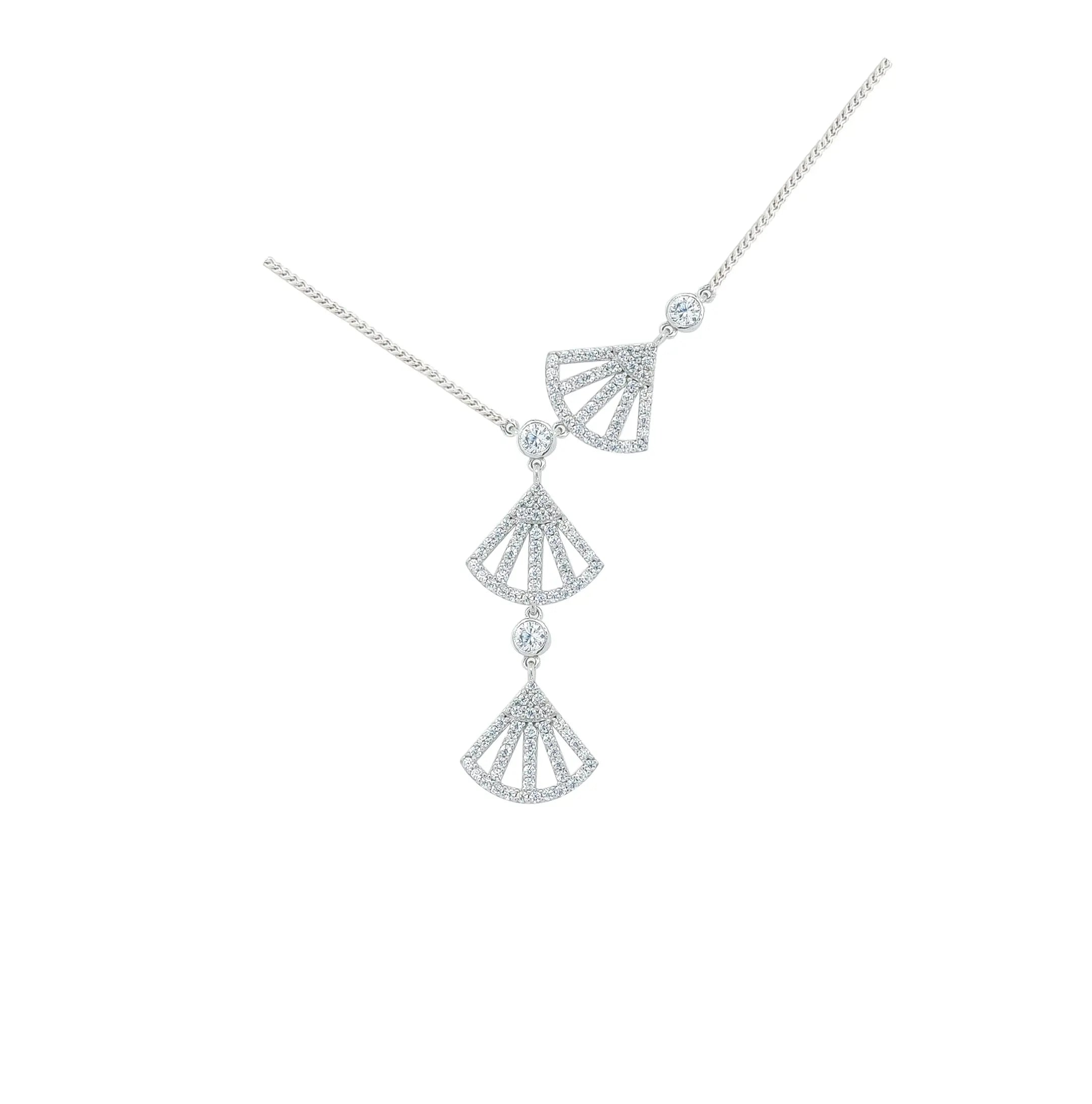 Silver Necklace With Crystal Zircon Stone-Necklaces-Asfour Crystal