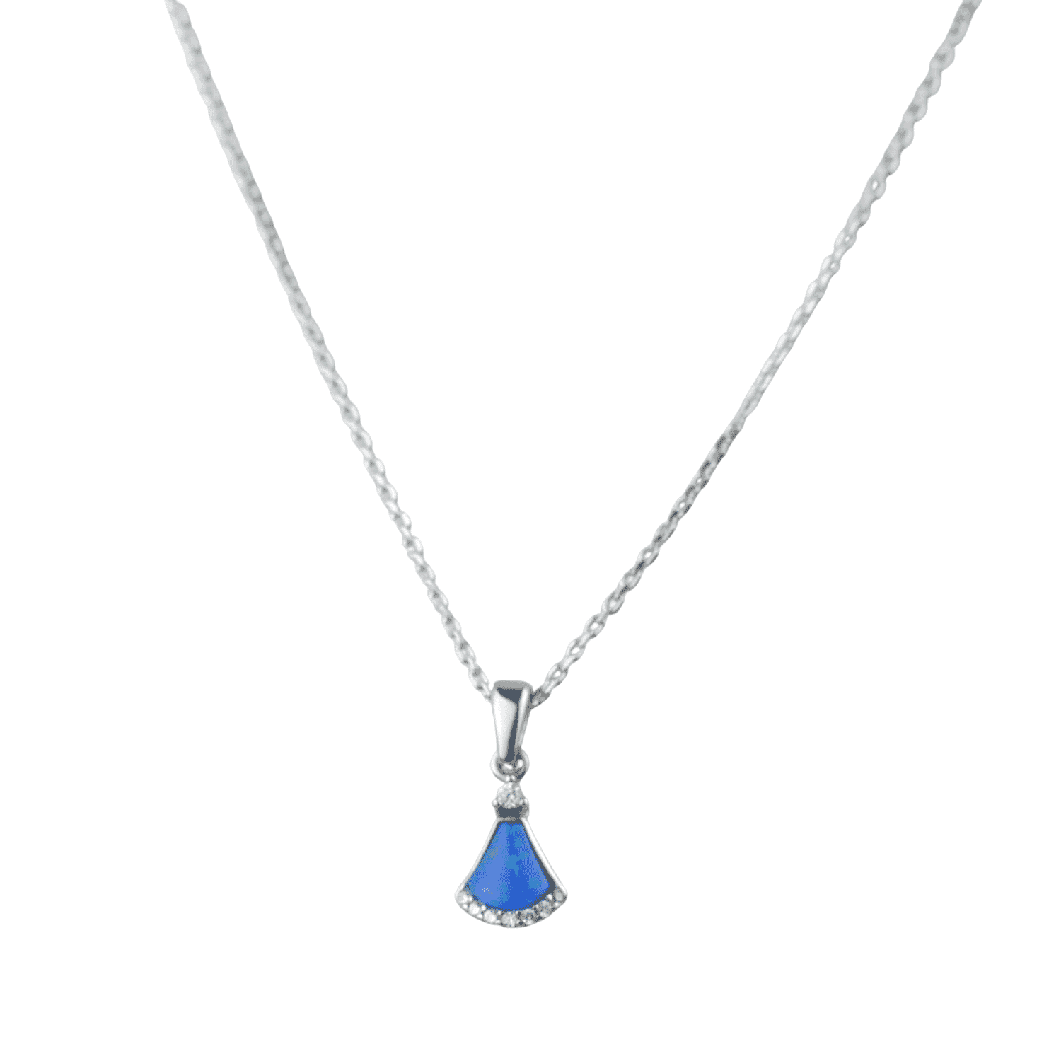 Asfour rounded Zircon+dial Stone 925 Silver Necklace - N1906