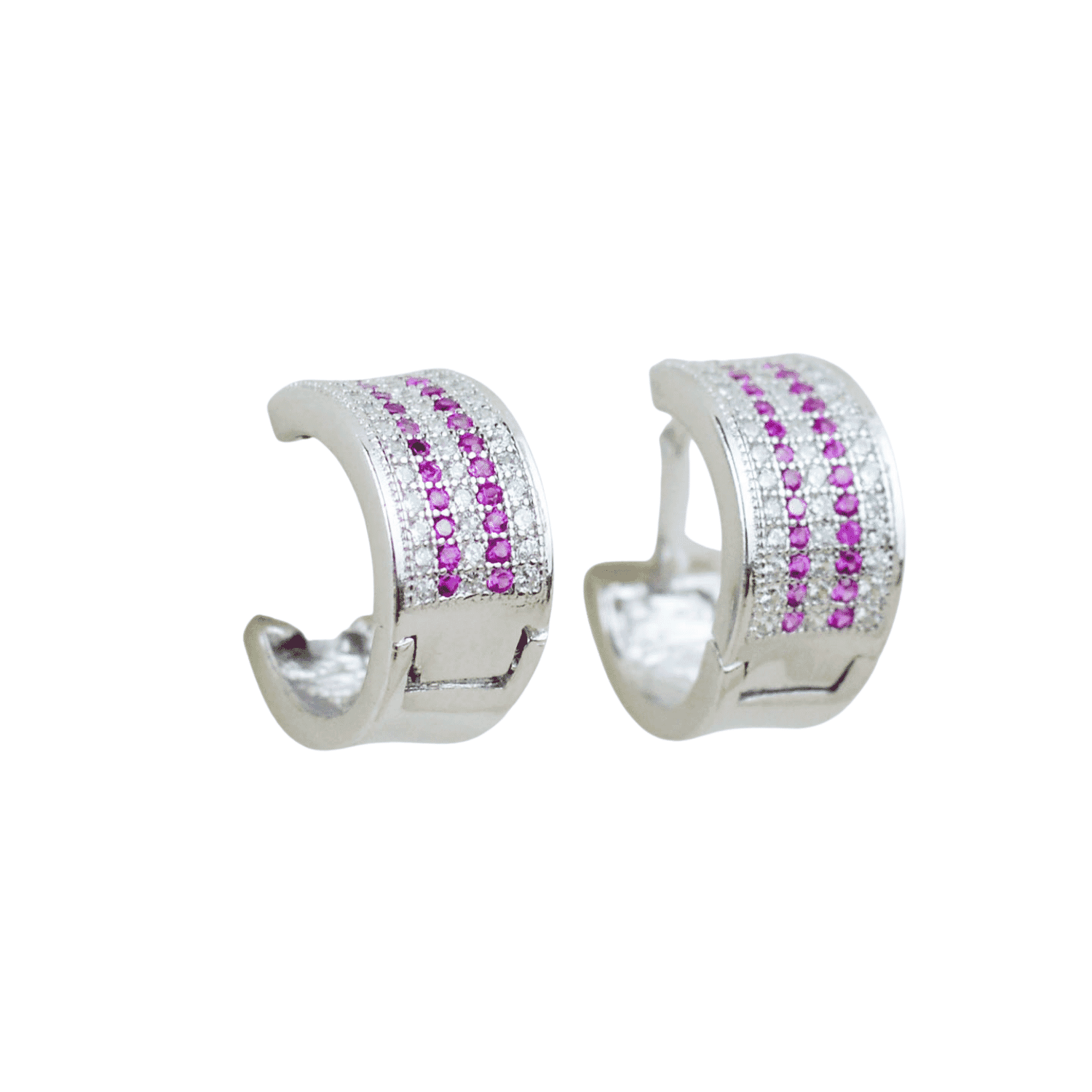 Asfour rounded + fuchsia Zircon Stone 925 Silver earring - E1770