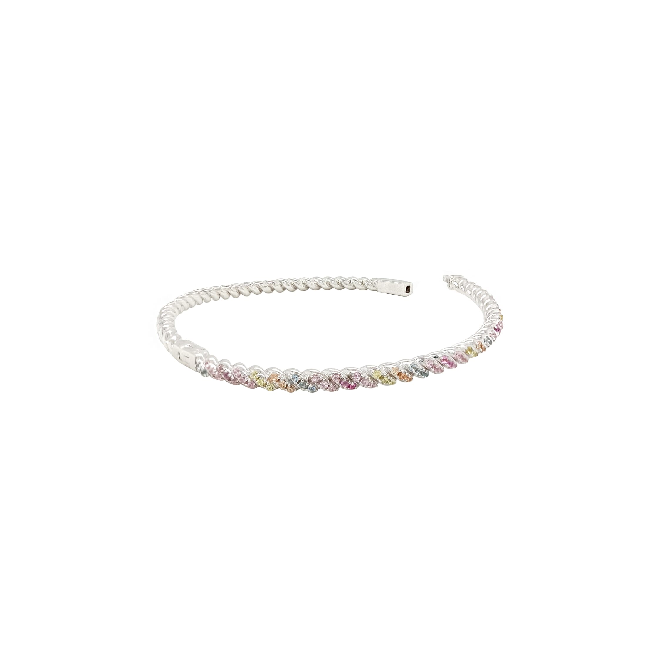 Asfour Crystal 925 Sterling Silver Round Bracelet Inlaid With Multicolor Stones