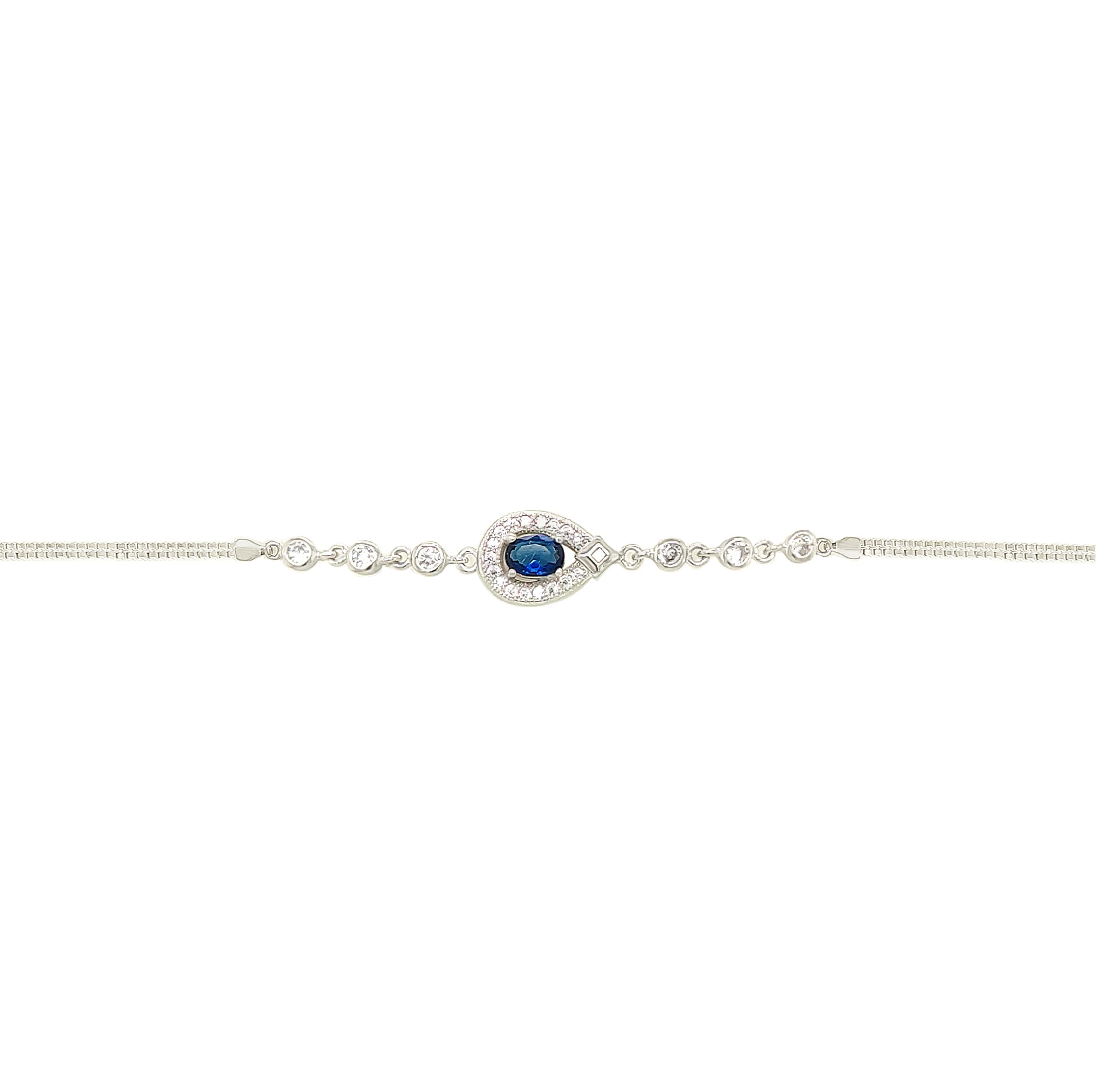 Asfour Crystal 925 Sterling Silver Blue Pear Bracelet