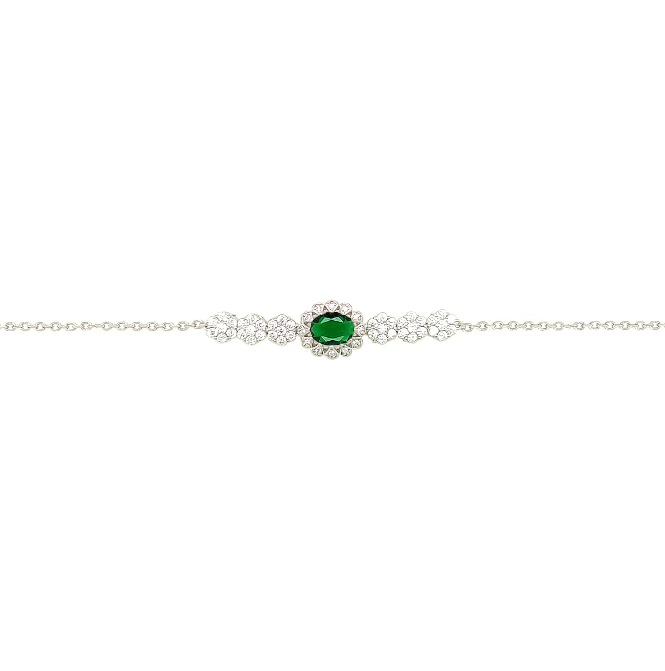 Asfour Crystal 925 Sterling Silver Green Oval Bracelet