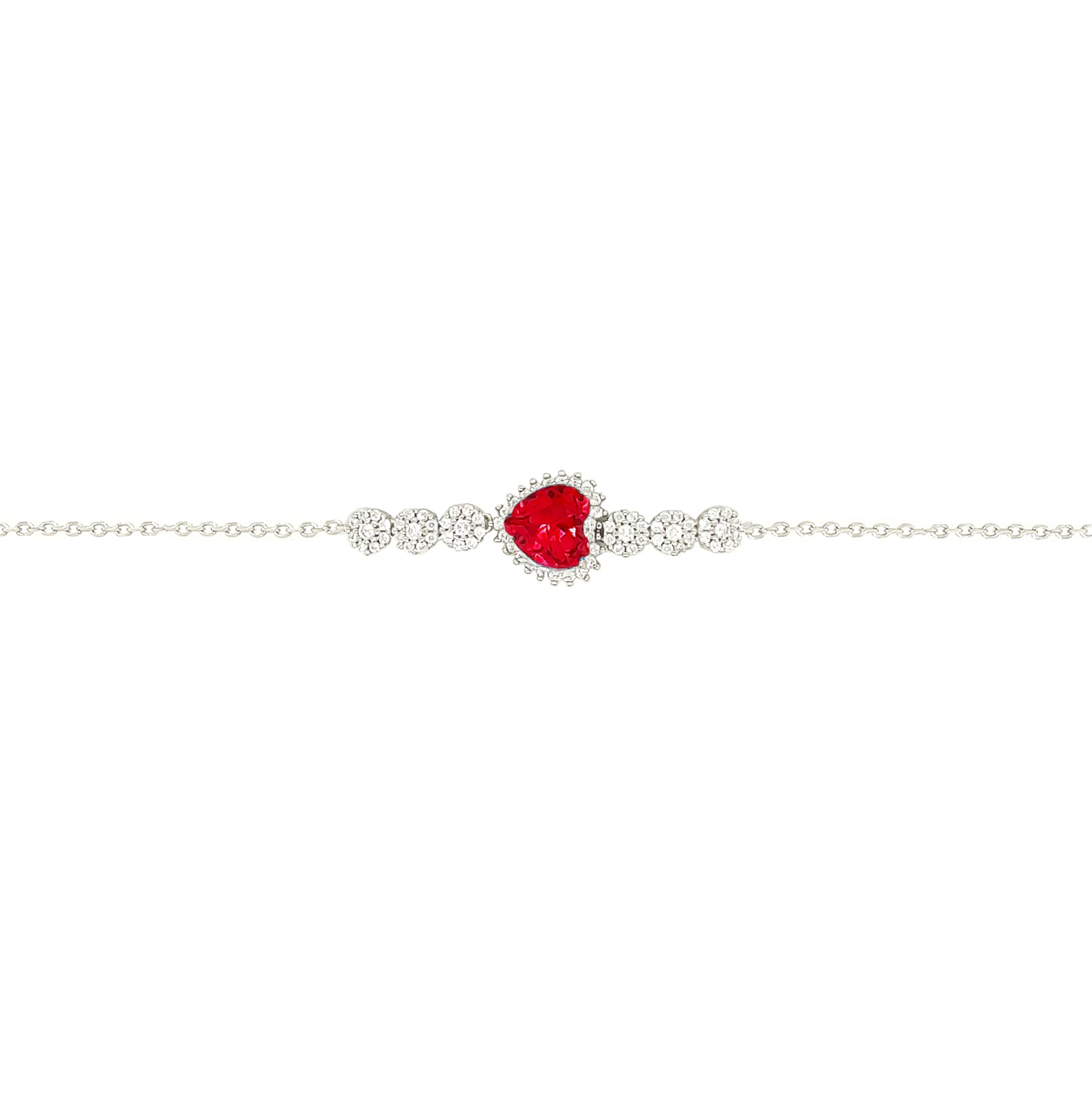 Asfour Crystal 925 Sterling Silver Red Heart & Circle Bracelet