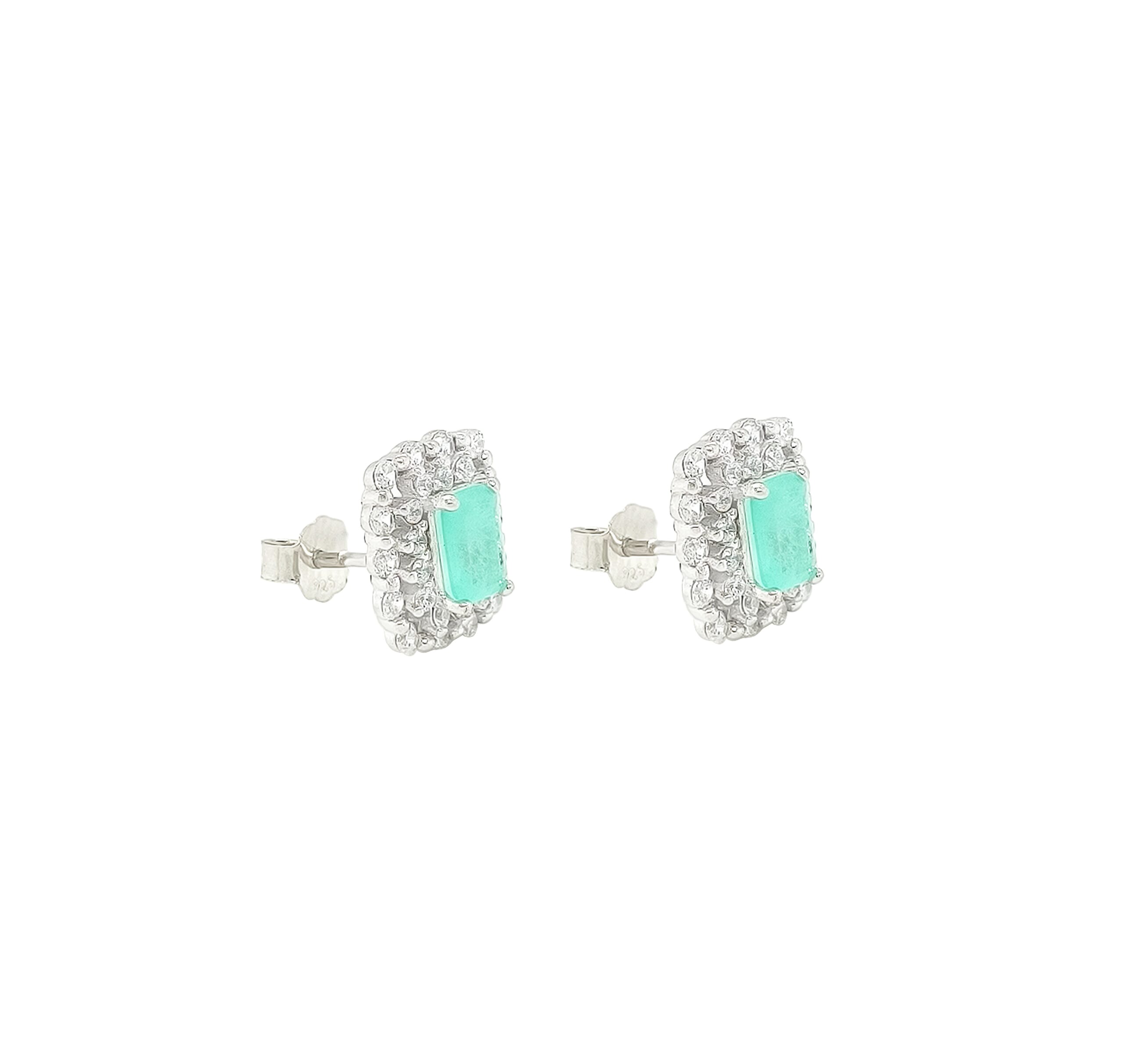Asfour Crystal 925 Sterling Silver Rectangle Stud Earrings