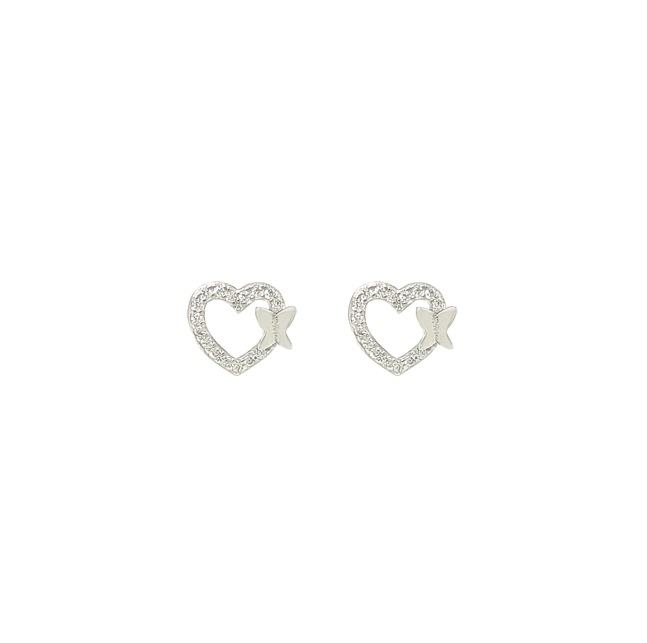 Asfour Crystal 925 Sterling Silver Hollow Heart & Butterfly Earrings