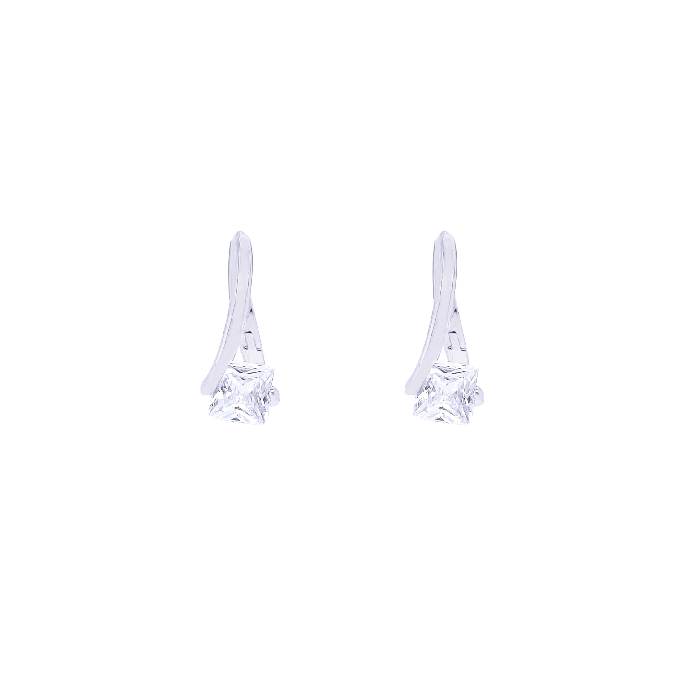 Asfour Huggie Hoop Earring Made Of 925 Sterling Silver With A Twisted Circular Design And Encrusted With A Square Transparent Zircon Stone