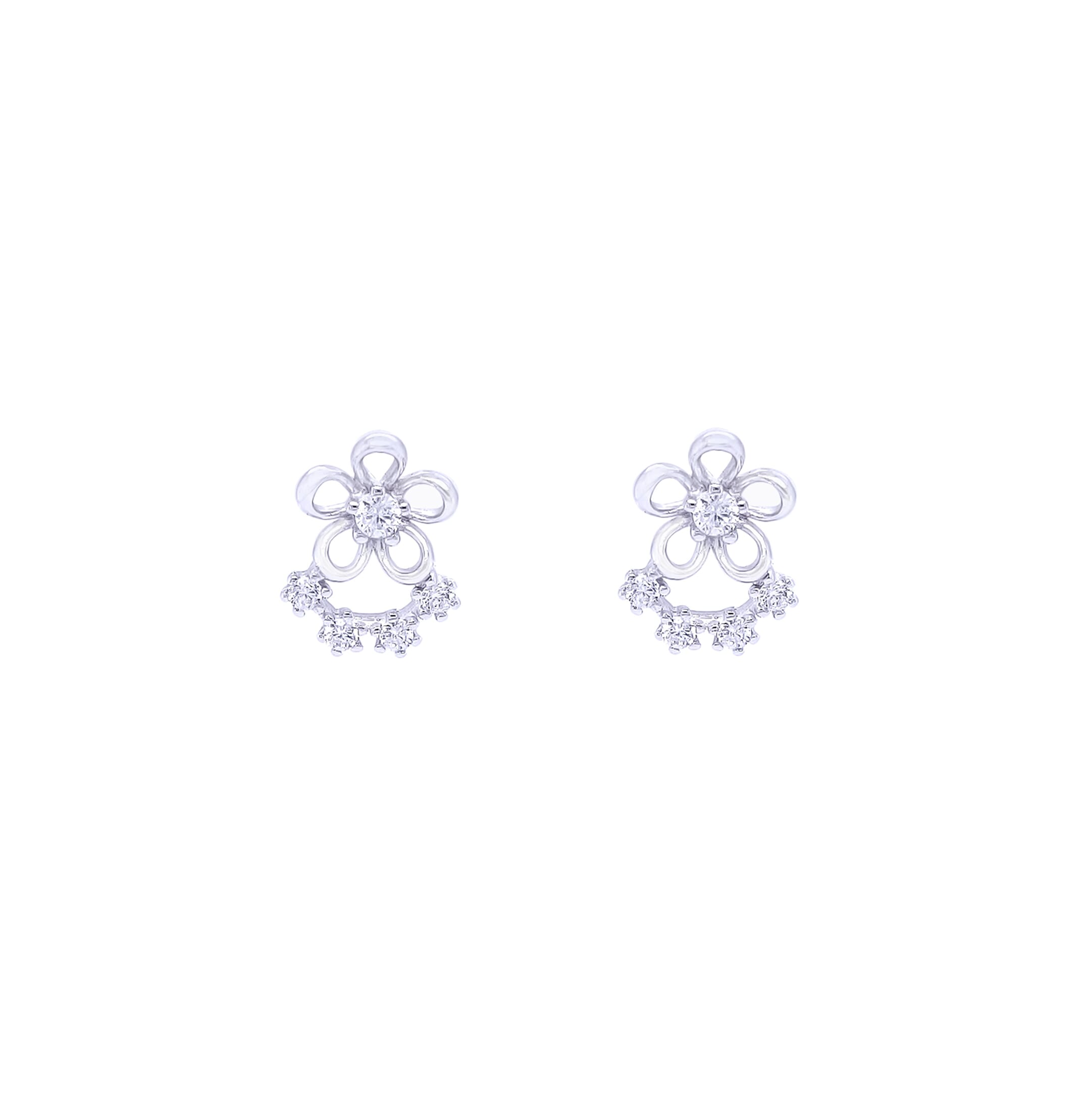 Asfour Stud Earring Made Of 925 Sterling Silver In The Shape Of A Hollow Flower With A Transparent Zircon Stone In The Middle