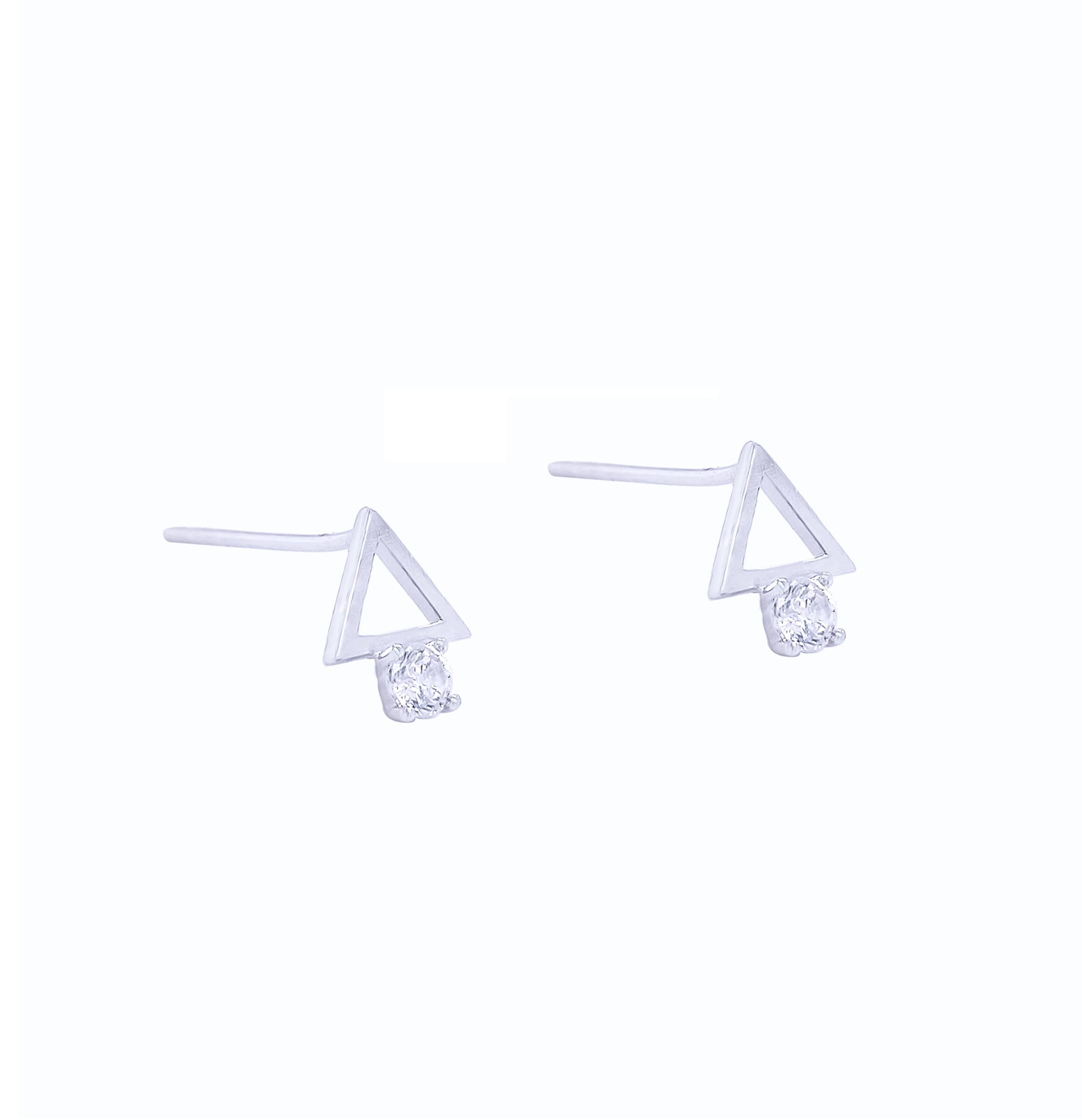 Asfour Stud Earring Made Of 925 Sterling Silver With A Hollow Triangle Design, And Below The Triangle There Is A Round Transparent Zircon Stone