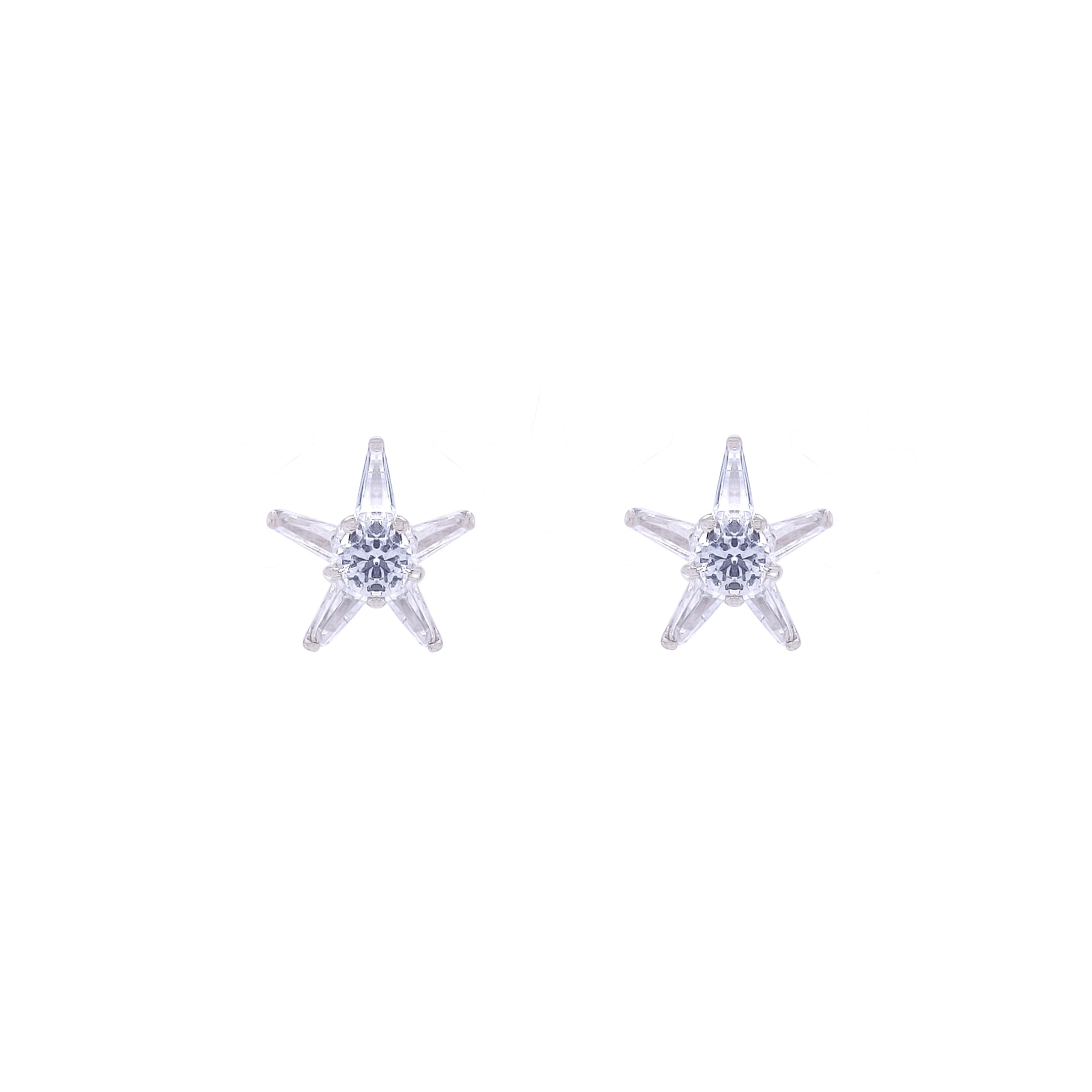 Asfour Stud Earring Made Of 925 Sterling Silver With A Star Shape Design In The Middle Of A Large Circular Transparent Zircon Stone