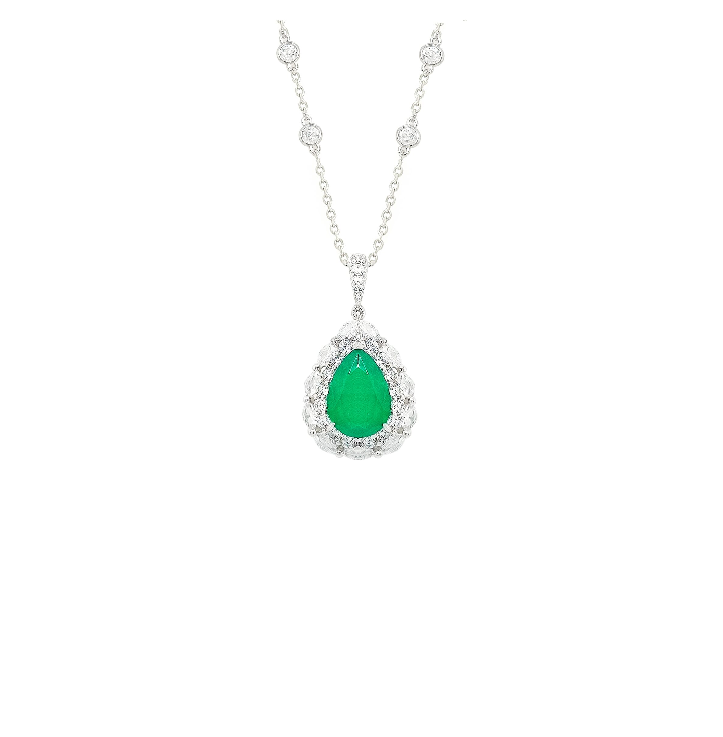 Asfour Crystal Necklaces With Clear & Green Zircon NK0020-G-Silver