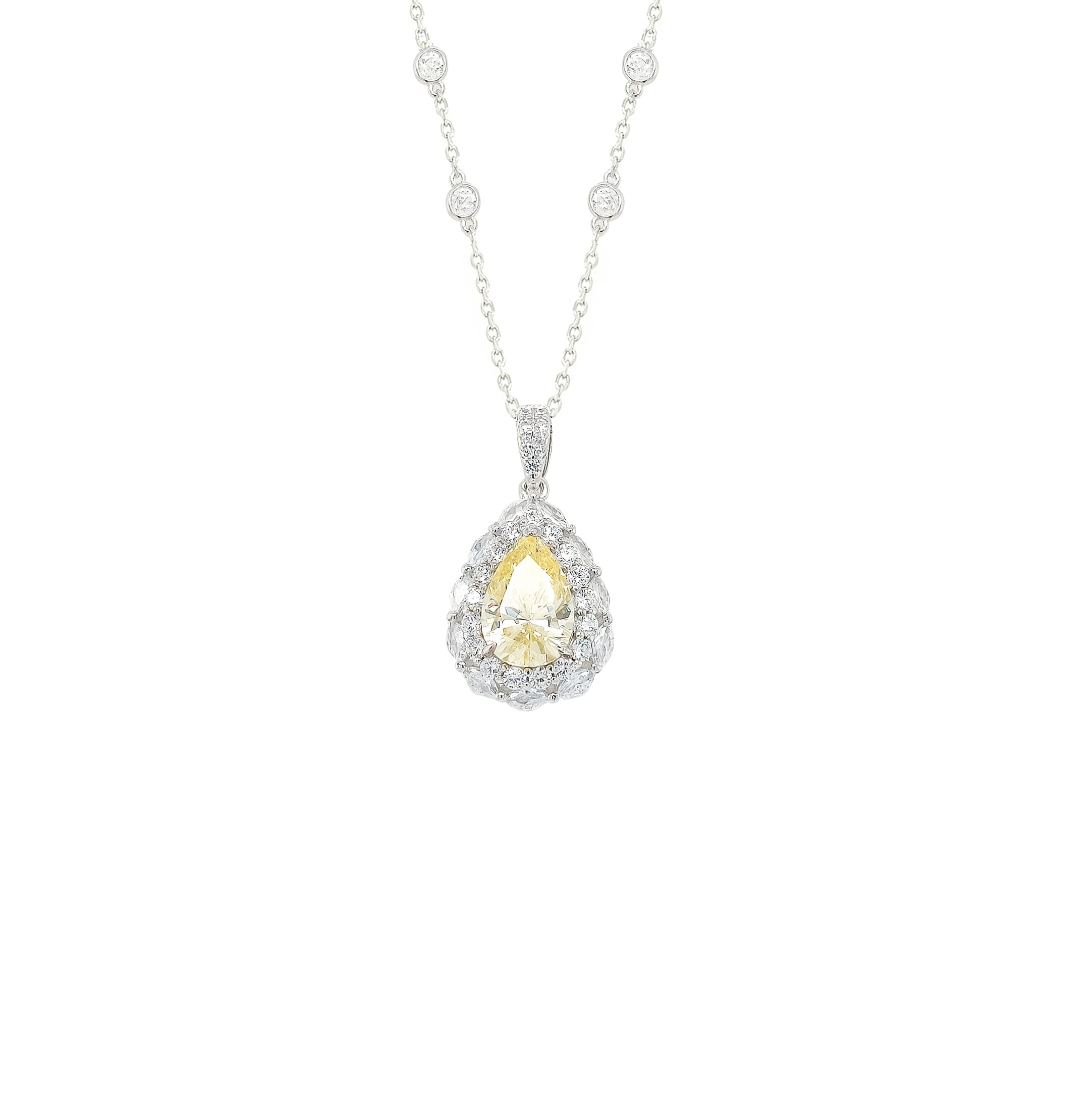 Asfour Crystal Necklaces With Clear & Yellow Zircon NK0020-Y-Silver