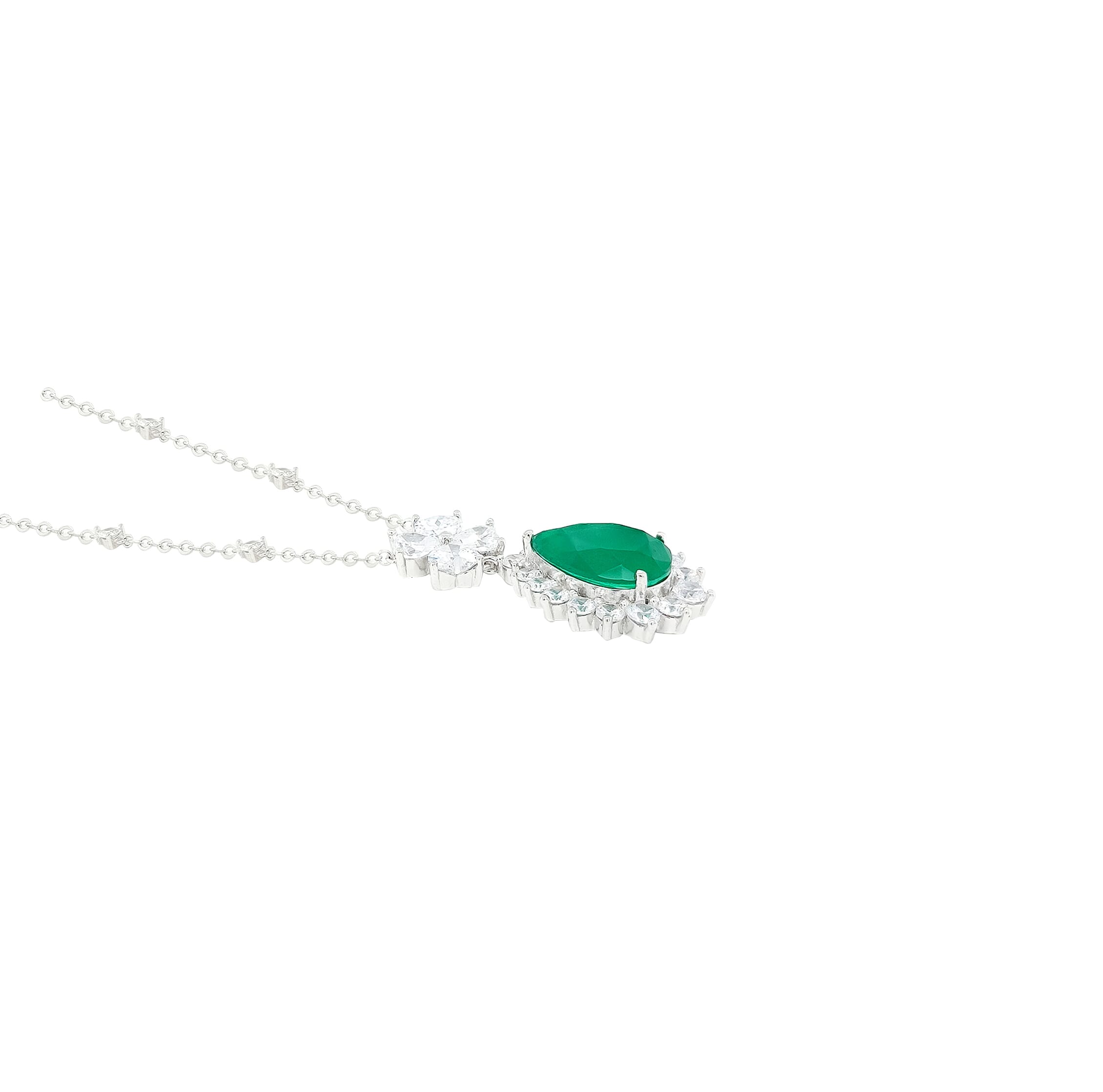 Asfour Crystal Necklaces With Clear & Green Zircon NK0021-G-Silver