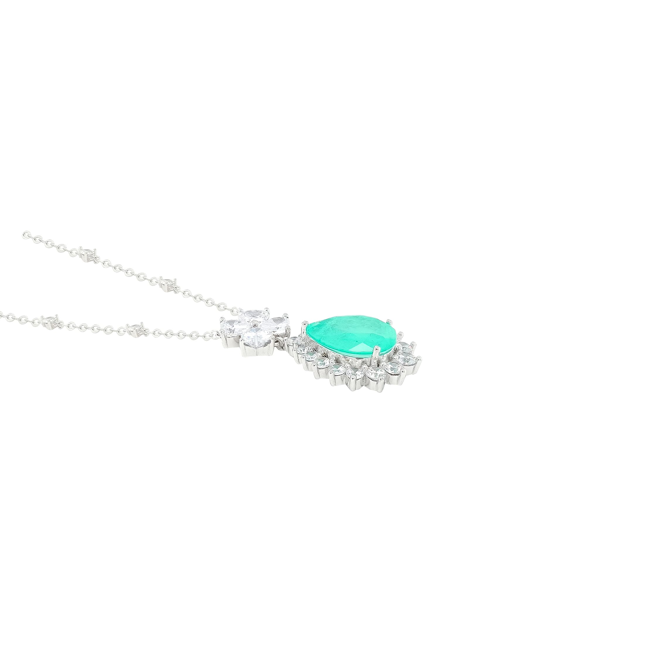 Asfour Crystal Necklaces With Clear & Green Antika Zircon NK0021-GA-Silver