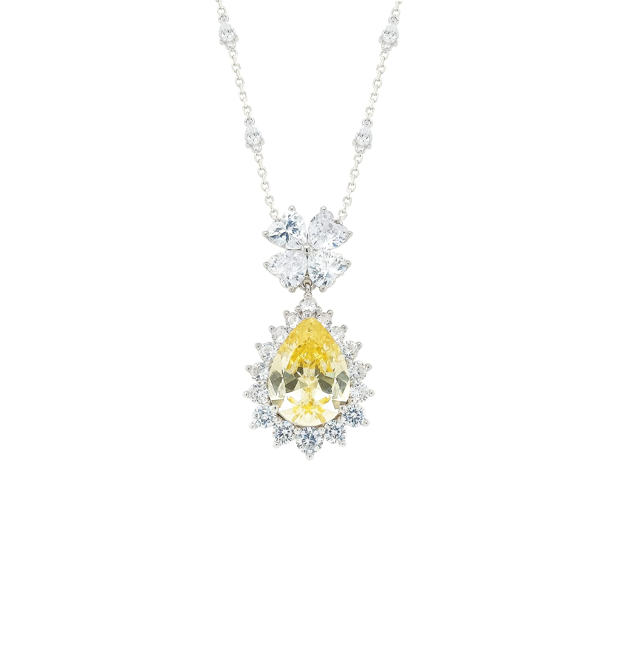 Asfour Crystal Necklaces With Clear & Yellow Zircon NK0021-Y-Silver