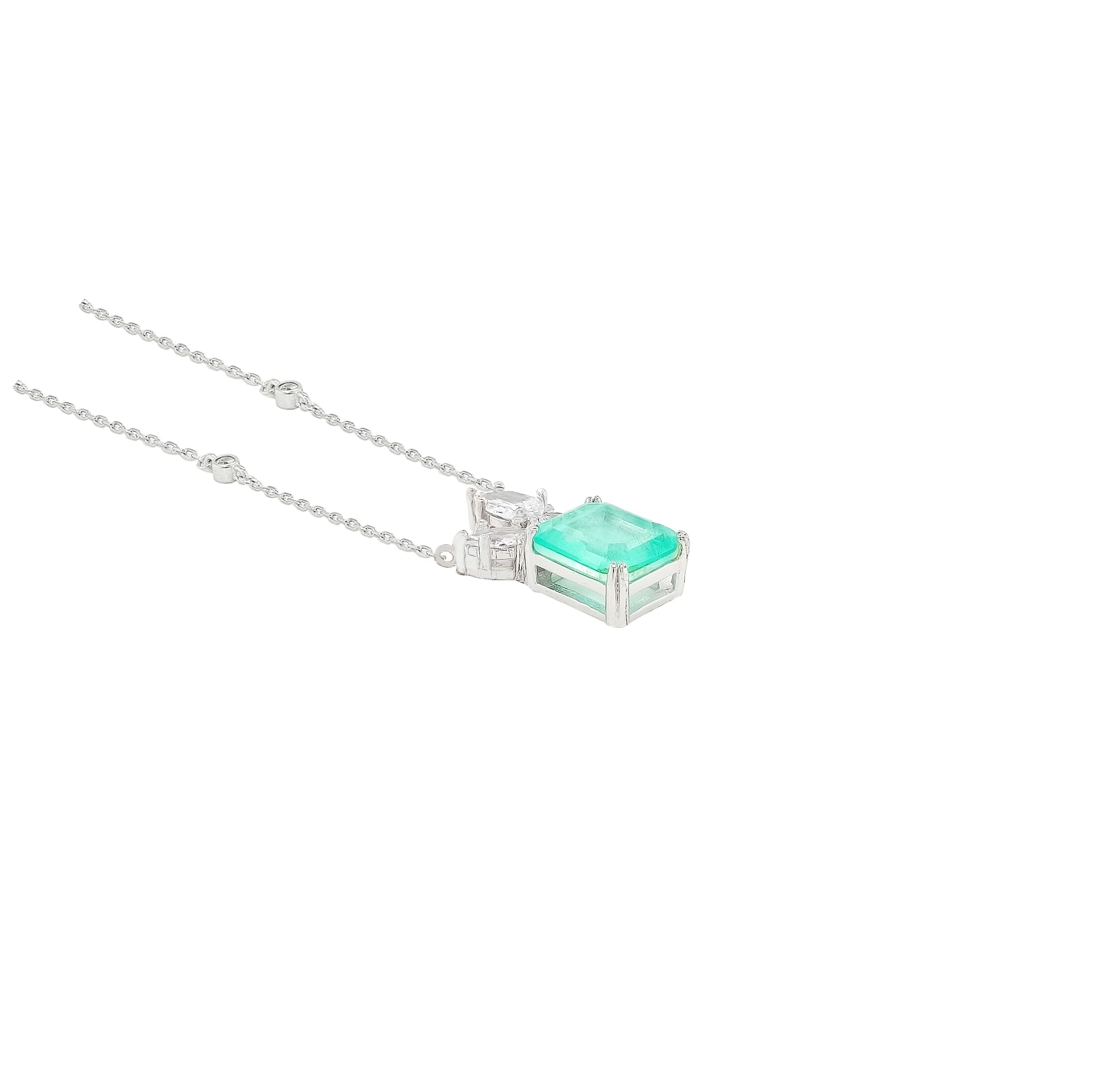 Asfour Crystal Necklaces With Clear & Green Antika Zircon NK0022-GA-Silver