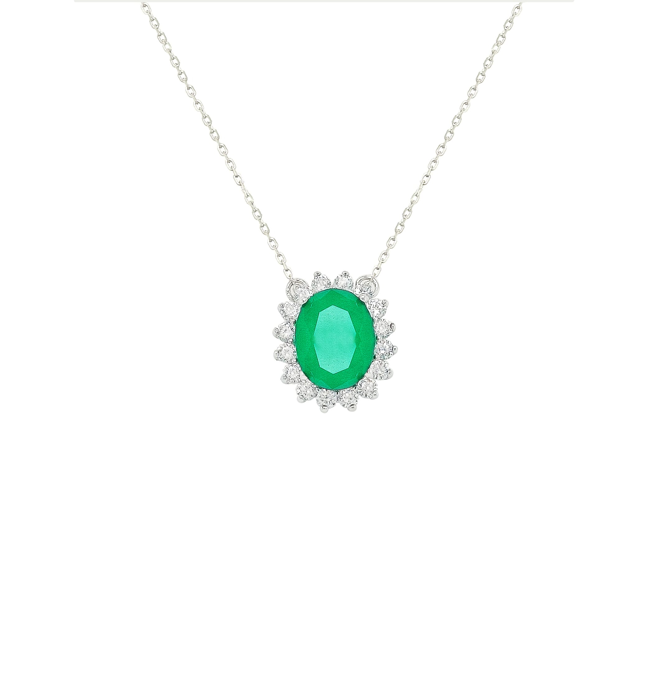 Asfour Crystal Necklaces With Clear & Green Zircon NK0023-G-Silver