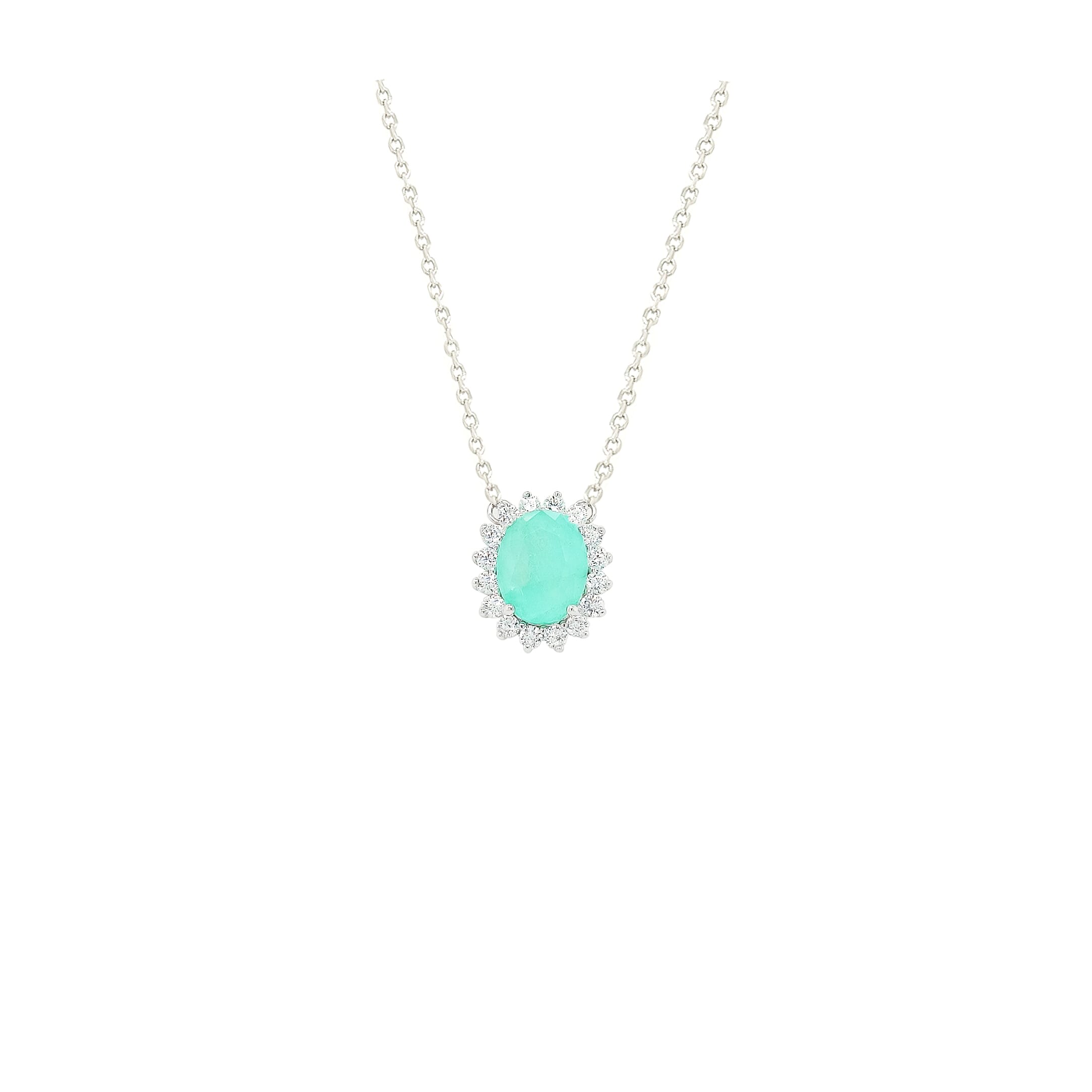 Asfour Crystal Necklaces With Clear & Green Antika Zircon NK0023-GA-Silver