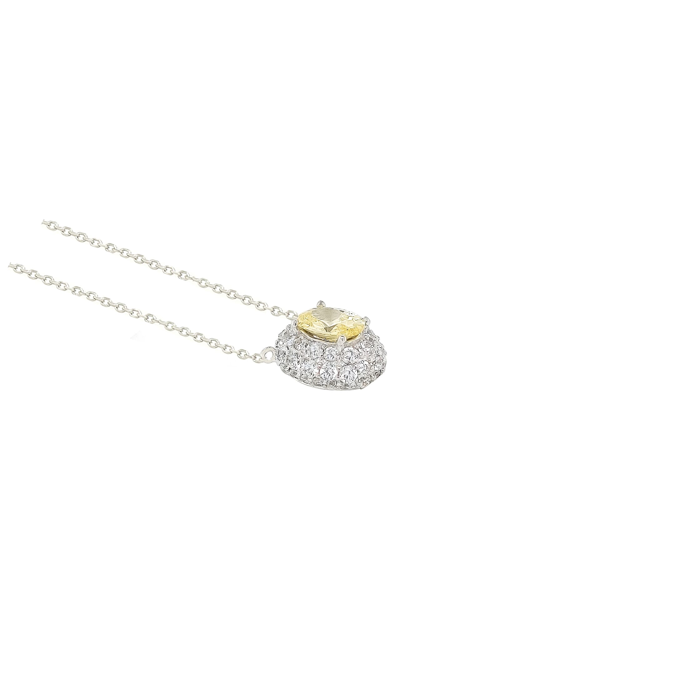 Asfour Crystal Necklaces With Clear & Yellow Zircon NK0024-Y-Silver