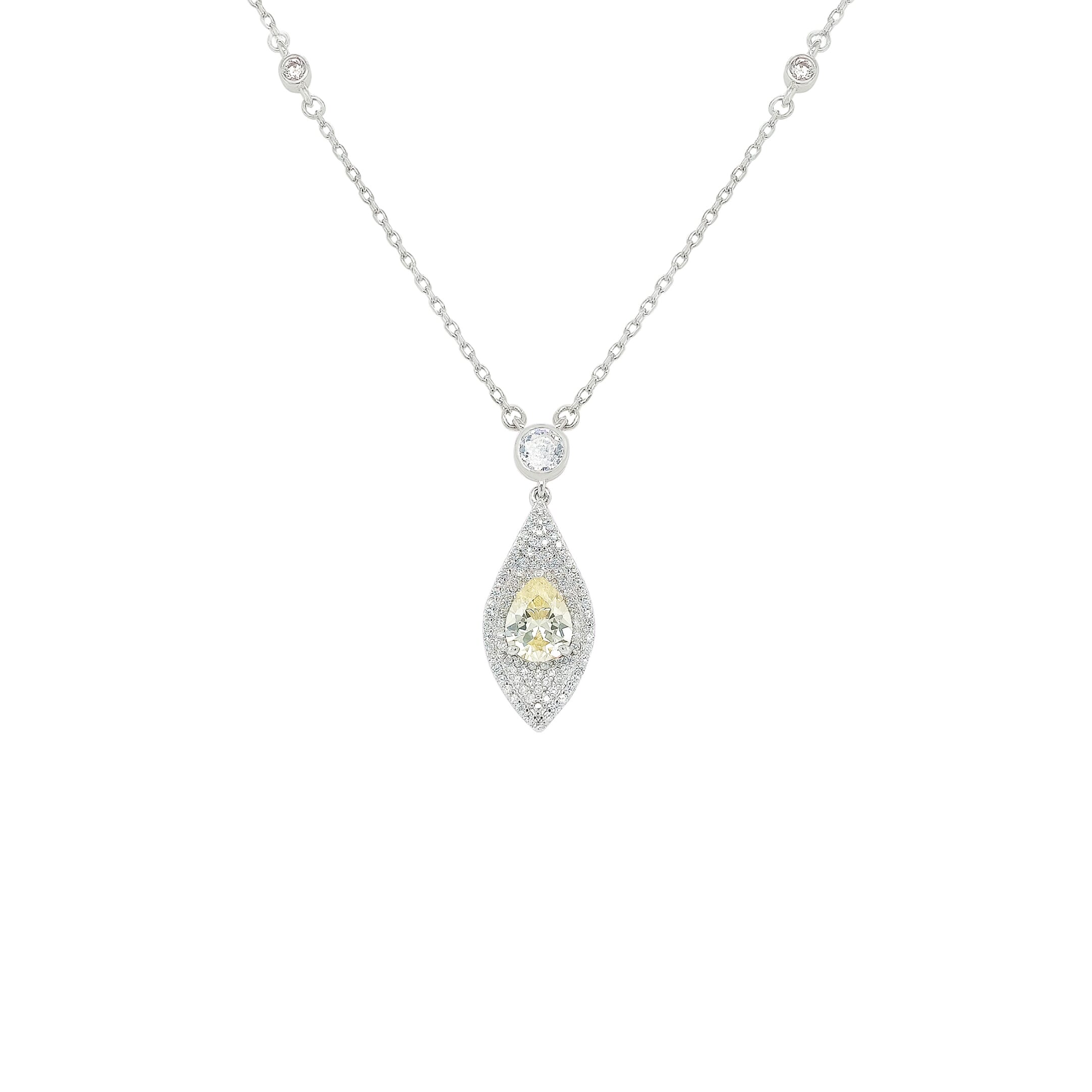 Asfour Crystal Necklaces With Clear & Yellow Zircon NK0025-Y-Silver